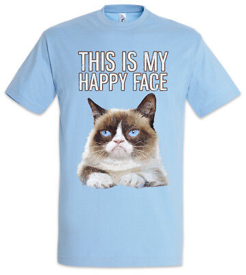 This IS MY HAPPY FACE T-shirt Grumpy GATTO viso Cat Smile Fun cute Gatti