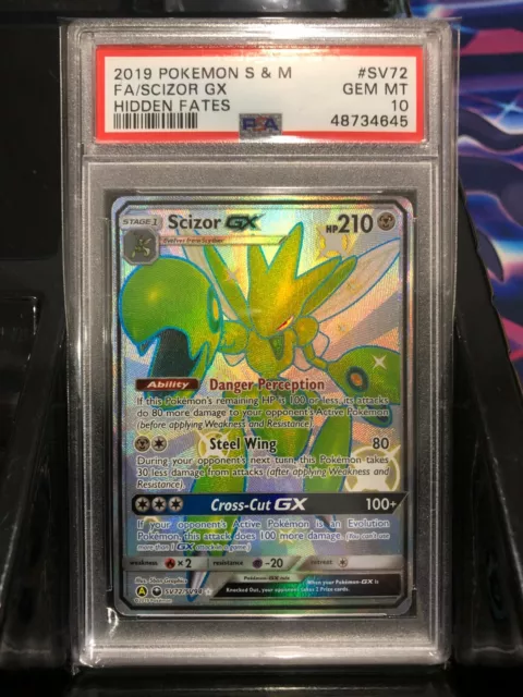 PSA 10 GEM MT - SCIZOR GX Card SV72/SV94 Pokemon TCG Hidden Fates Shiny Vault