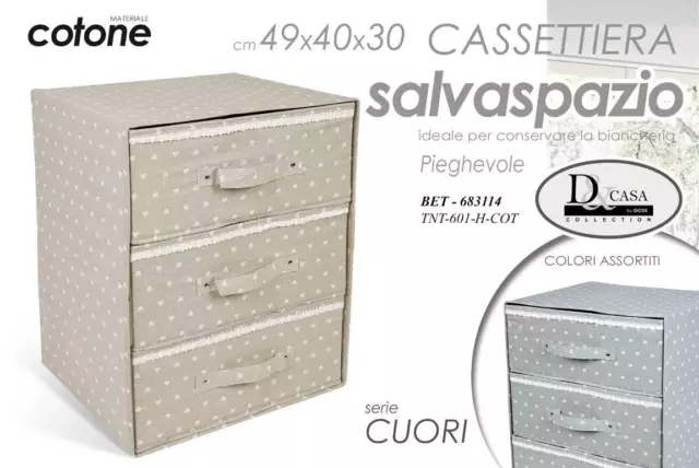 CASSETTIERA 3 CASSETTI Pieghevole Serie Cuore Salvaspazio 49*40*30 Cm  Bet-683114 EUR 22,90 - PicClick IT