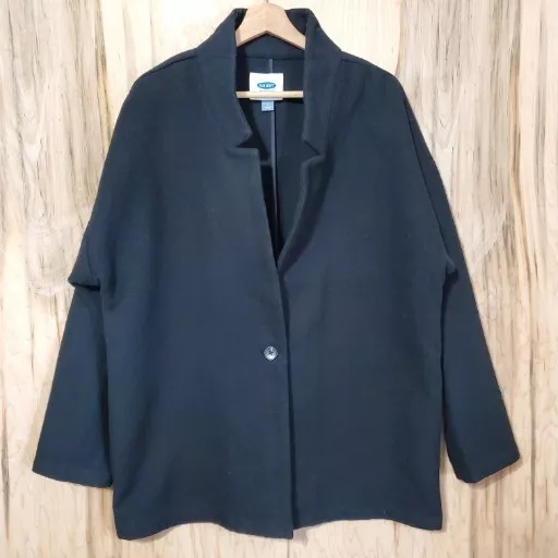 Old Navy Black Single Button Soft Brushed Fabric Oversized Overcoat Sz Large