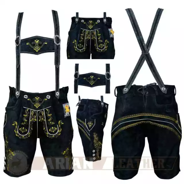 Pantaloni in pelle tradizionali da uomo corti bavarian pantaloni in pelle con bretelle taglia 46-64
