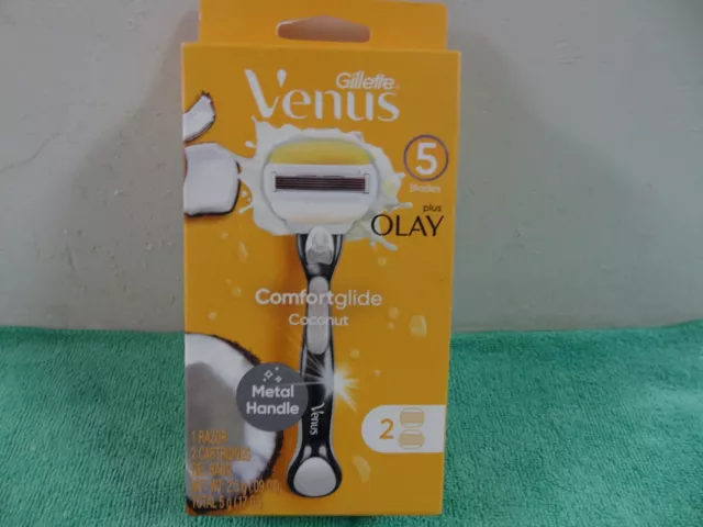 Gillette Venus Comfortglide Razor With Olay Coconut Metal Handle 2 Blade Refills