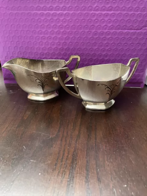 Metal Cream and Sugar Set, Silver Finish made in japan, Floral Design, Cute
