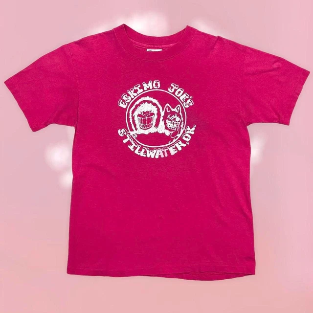 VTG 90s Hanes Beefy Eskimo Joes Oklahoma USA T Shirt Adult L Pink Faded Worn