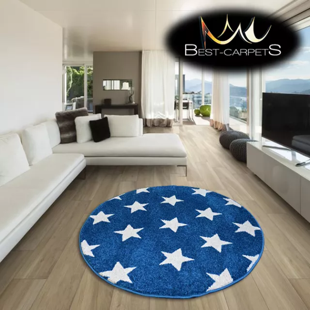 AMAZING THICK MODERN RUGS SKETCH Stars BLUE CREAM FA68 CIRCLE BEST-CARPETS