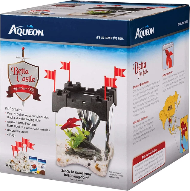 Aqueon Betta Castle Aquarium Fish Tank Kit, Black, Half Gallon