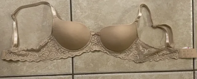 Lily of France Bra Womens 34B Lace Convertible Push-Up Bra tan with bow