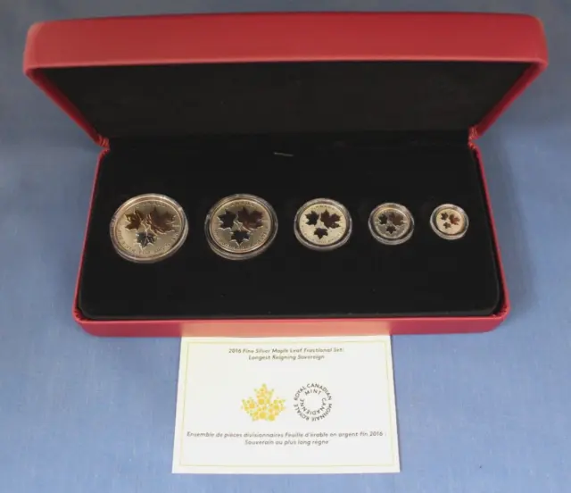 2016 Canada Silver Proof Maple Leaf 5 coin Set in Case with COA