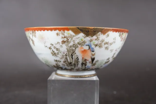 Antique japanese Kutani bowl with birds and river landscape