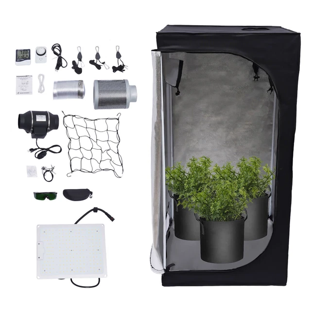 GROW TENT KIT Indoor Complete Growing System Dimmable LED Light With