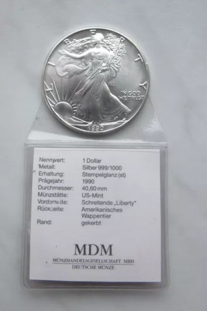 USA - Silver Eagle - 1990 - 1 Unze - Silber in Münzfolie