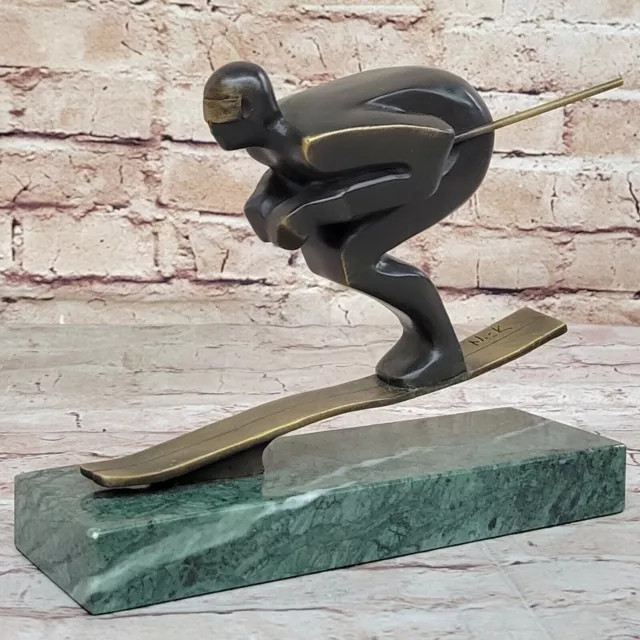 Fait à la Main Bronze Sculpture Skieur Hommes Faire Du Ski Neige SPORTS Figurine