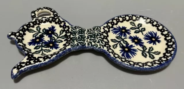 Boleslawiec Polish Pottery Tea bag Holder & Saucer Hand Painted Blue Floral