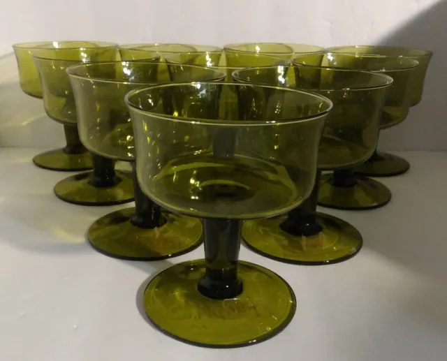 10 Rare Colony Olive Glass Green Stemmed  Glasses MCM Italy Original MCM Sticker