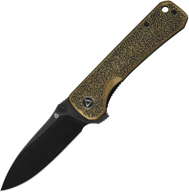 NEW QSP Knife Hawk Linerlock Brass Black Folding Knives