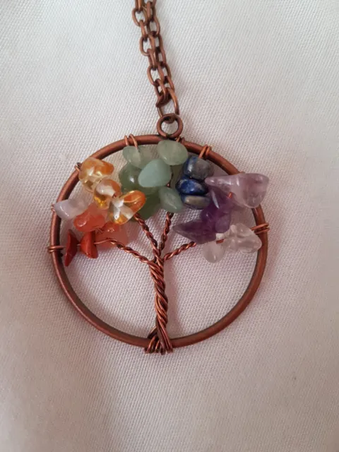 Tree of Life 7 Chakra Crystal Gemstone Stone Reiki Healing Pendant Necklace