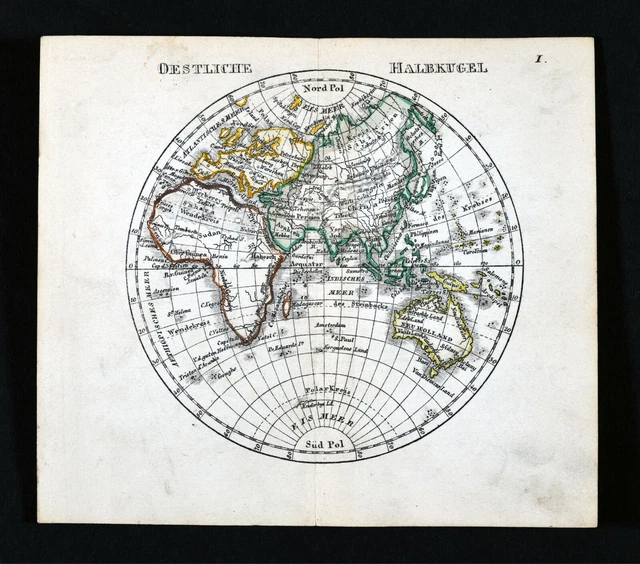 1852 Eduard Beer Miniature World Map Eastern Hemisphere Europe Asia Africa