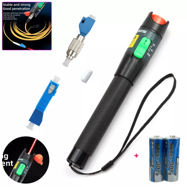 Visual Fault Locator 30mW 30km Red Light Pen Fiber Optic Cable Tester w/ Battery