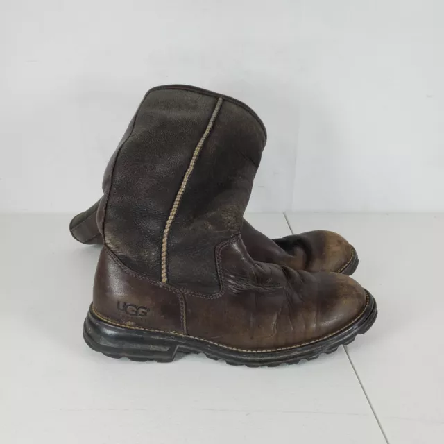 Ugg Womens Brooks Tall Brown Boots Leather Shearling Line 5490 Size 9 Eu 40
