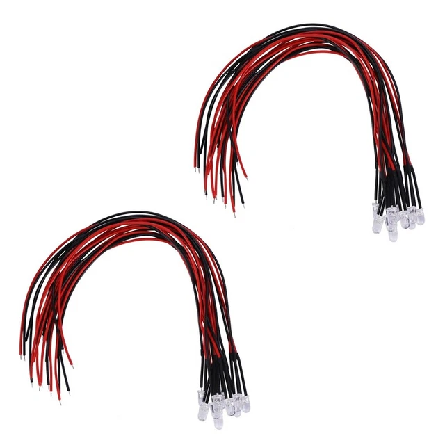 20 pezzi 5 mm diodi LED diffusi cablati, luce 20Ma Dc 3-6V bianco M3B2