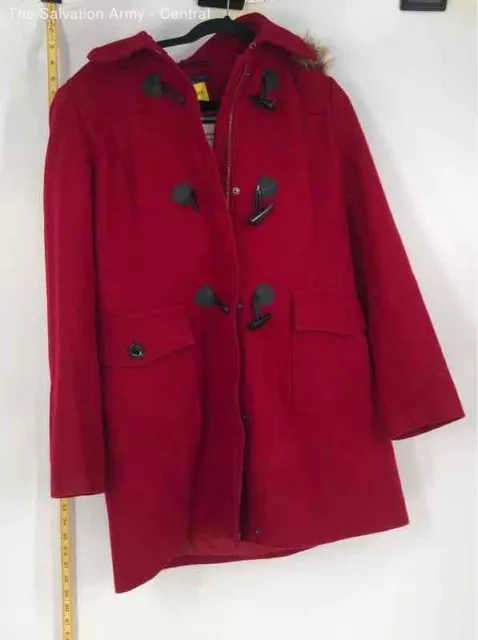 Tommy Hilfiger Womens Red Long Sleeve Hooded Toggle Front Pea Coat Size Medium