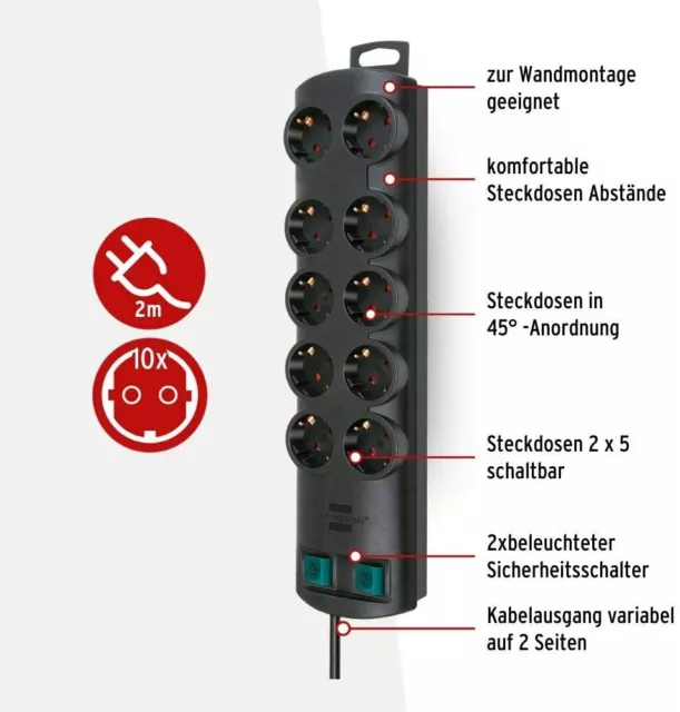 Brennenstuhl Primera-Line Steckdosenleiste 10-fach Schutzkontakt schwarz 2