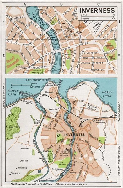 INVERNESS. Vintage town city map plan. Scotland 1967 old vintage chart