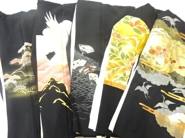 46176# Japanese Kimono / Antique Tomesode / Set Of 5