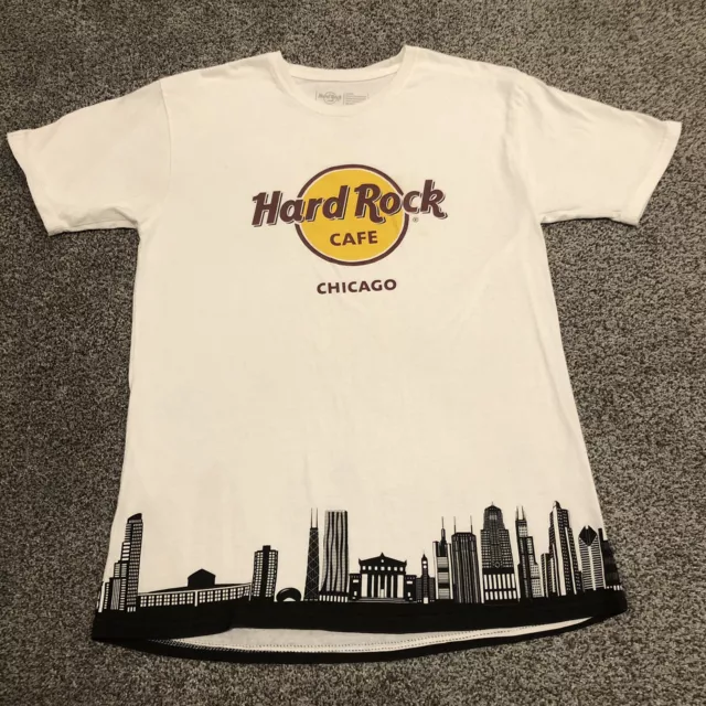 Hard Rock Cafe Shirt Adult Large White Chicago Skyline Black Mens