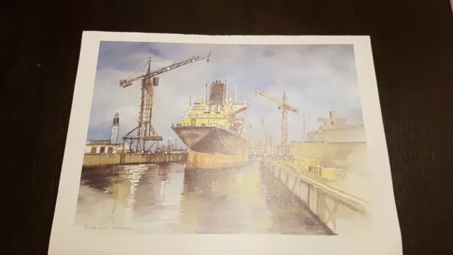 aquarelle signée MORLAINE Lithographie DUNKERQUE