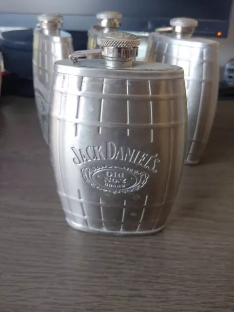 Jack Daniels Old No 7 Stainless Steel 6 oz Barrel Shaped Hip Flask, 2007