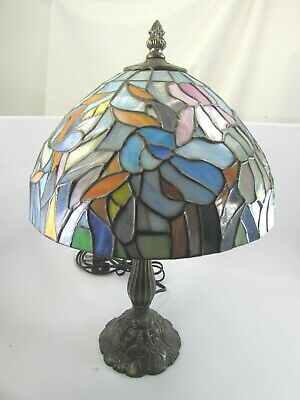 Tiffany Style Table Lamps Small Stained Glass Iris Bronze 52981