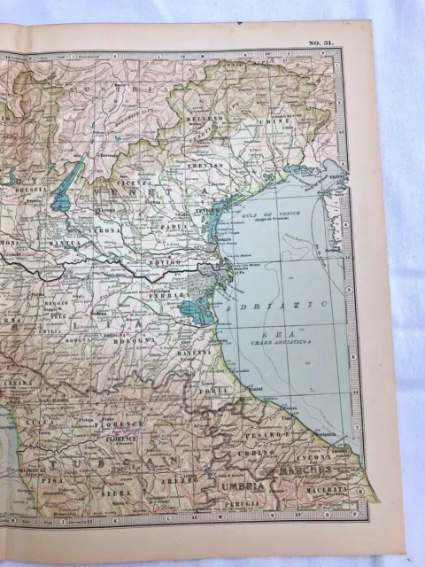 1903 large colour fold out map titled " italy - northern part " 3