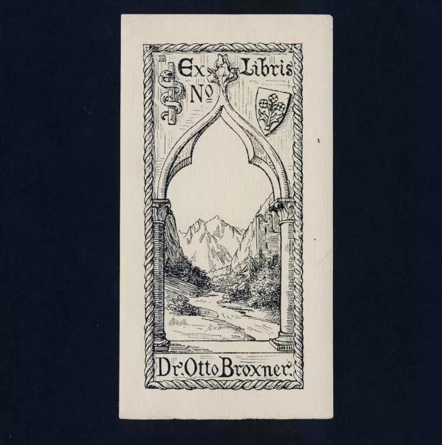 Exlibris Bookplate * HELENE BROXNER * Aesculap Berge Bach Mountain Landscape