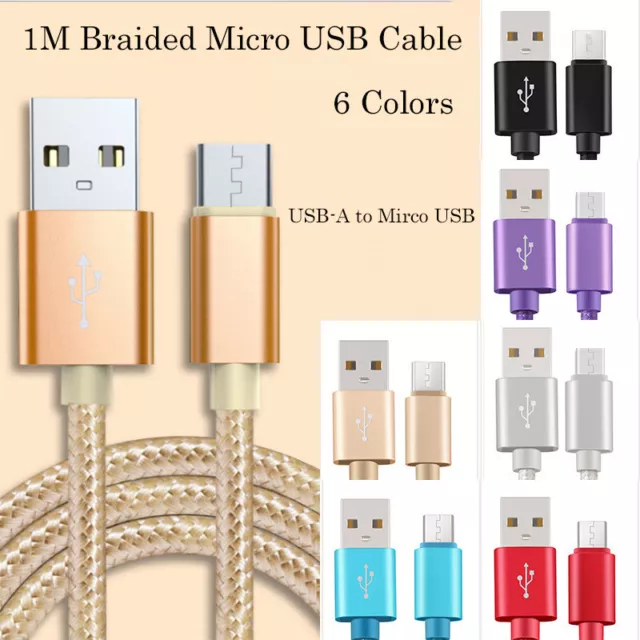 1M Strong Braided Micro USB Data Charger Cable Cord For Android Samsung Oppo