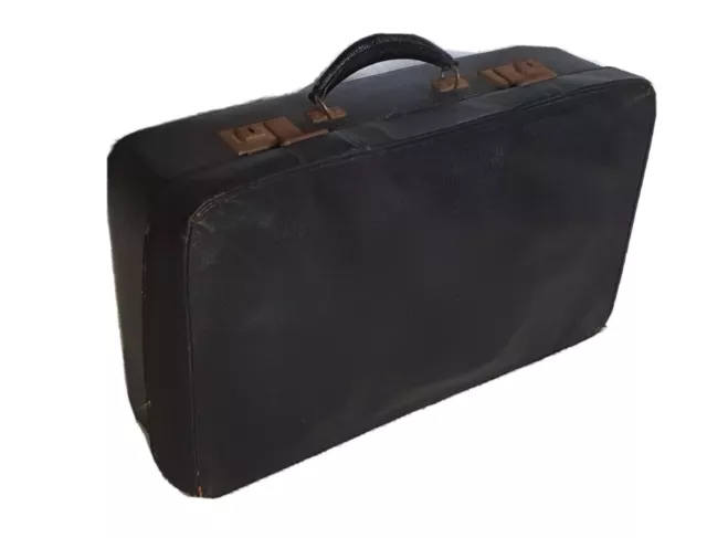 Vintage Antique Suitcase Small Size Black With Tan Lining Genuine 1950's