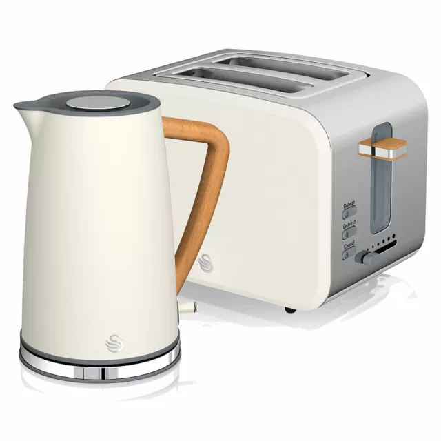 Set Frühstückskocher, kabellos, 1,7L Toaster Breitschlitz 2 Nordic Weiß 2200W SW