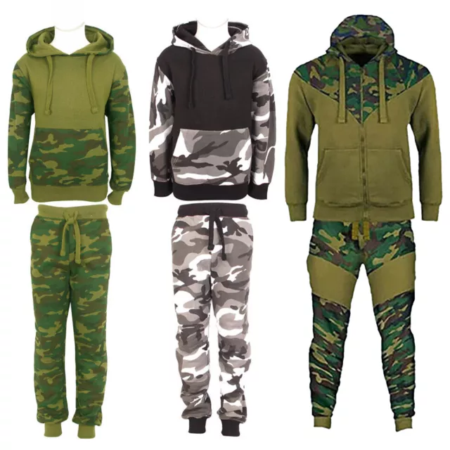 Kids Boys Girls Tracksuit Pull Over Camouflage Contrast Top Bottom Jogging Suit
