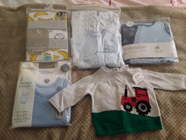 NIP Baby Boy Bundle Newborn To 1 Month Vests Sleepsuits Next Thin Jumper