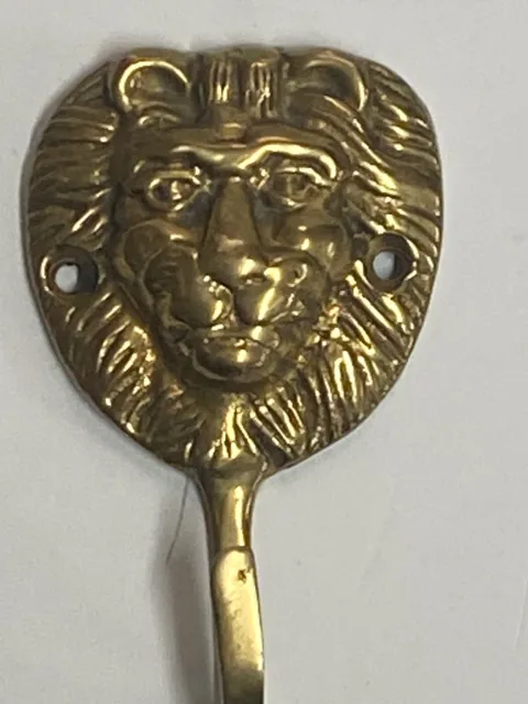 Vintage brass Lion Head hook. coat hook hanger.