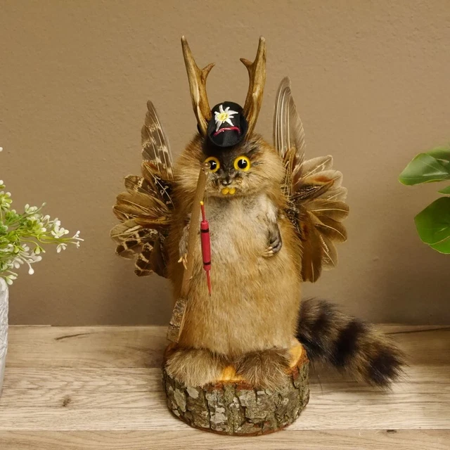 Wolpertinger Pescador Bisam Preparado Wolpi Con Angel, Cuernos Y Amarillo Ojos