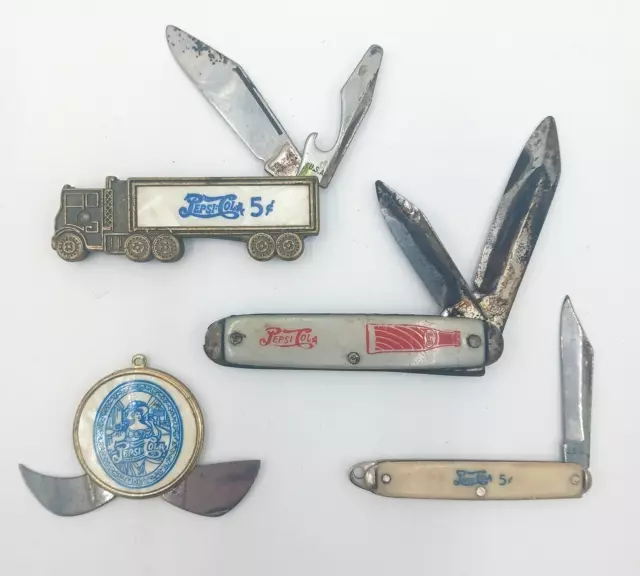 Collection Of 4 Early Pepsi Cola Pocket Knives Fresh To Market As Found