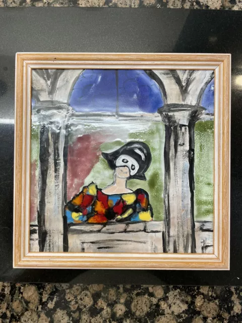 Handpainted Tile depicting Venice Carnival Figure 22cm square
