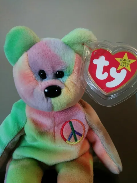 RARE TY BEANIE Baby Peace Bear 04053 Was brand new WITH ERRORS - 2 Tush ...