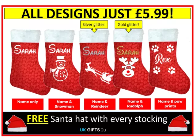 Personalised Sack Stocking Children Kids GLITTER Secret Santa Disney + FREE HAT!