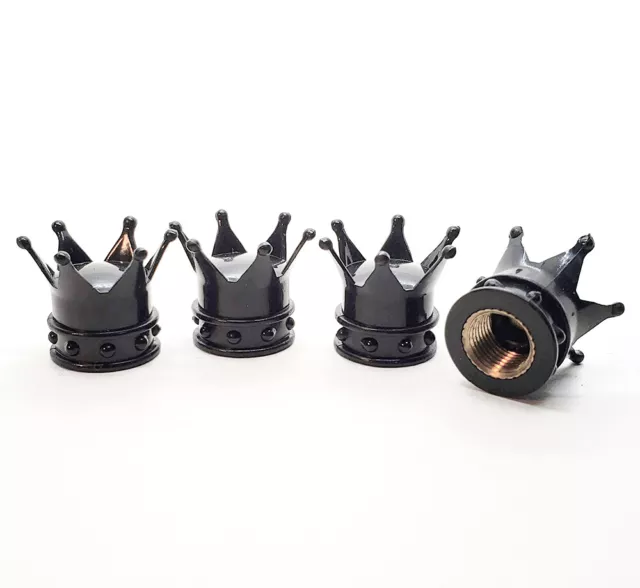 Black Kings Crown Tire Valve Stem Caps -  Set of Four