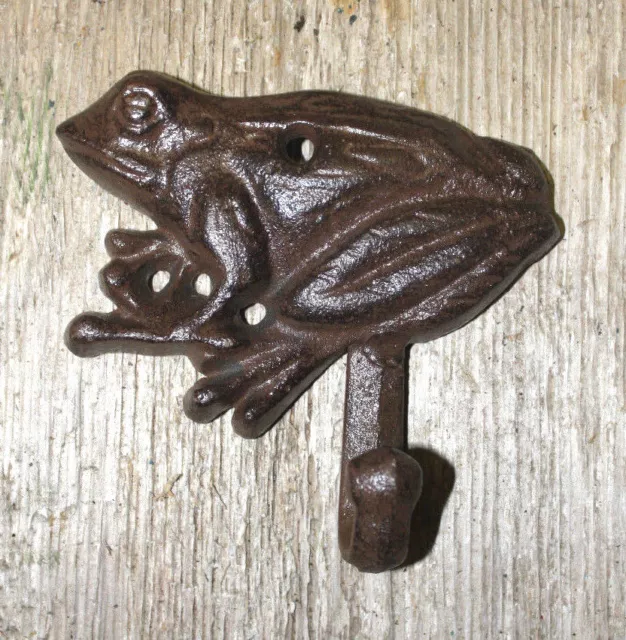 Cast Iron FROG Towel Hooks Hat Rack TOAD Coat Hook Rustic Ranch PLANT GARDEN