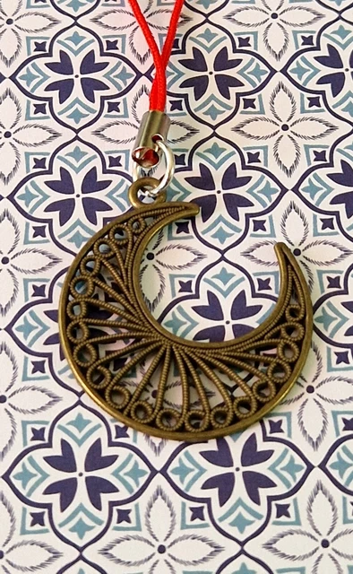 Large Bronze Lace Crescent Moon Phone Charm