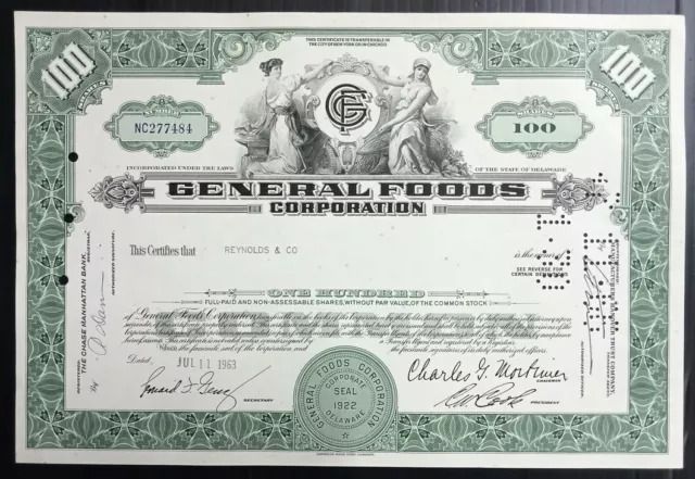 AOP USA 1963 General Foods Corporation 100 shares certificate