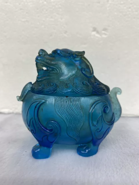 Collect China Old Sea Blue Colored Glaze Hand-carved Animal Pixiu Incense Burner